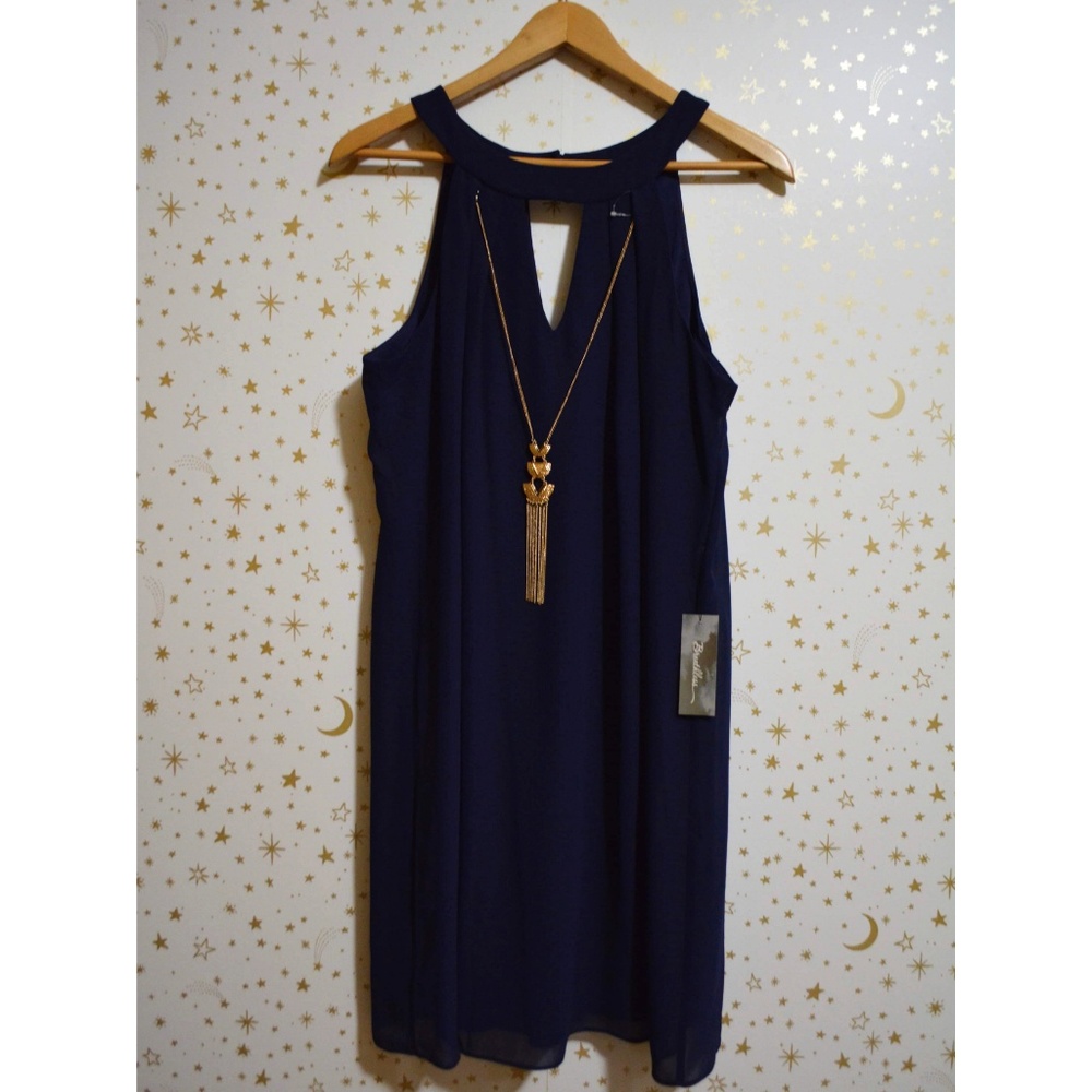 NWT Breathless Blue Ruffle Chain Dress Medium